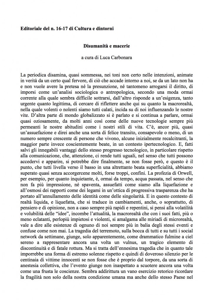 Editoriale Cultura e dintorni n.16-17